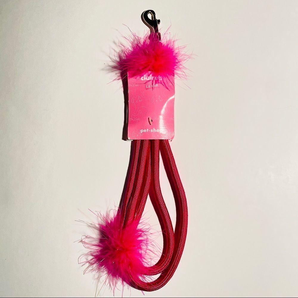 NWT Gorgeous Vintage Y2K Claire’s Pet Shop Pink Feathers Dog 49” Leash